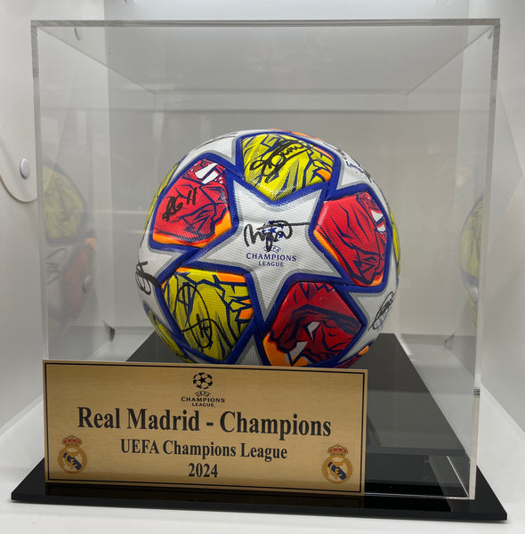 【限定品】UEFA CL Madrid19 Final ガラス皿&ピックセット Real Madrid 2024 UCL Finals Team Signed Ball with Display Case and