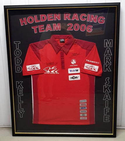 Holden Racing Team 2006 Pit Crew Shirt Personally Signed by Mark Skaife and Todd Kelly, Framed. One Only!