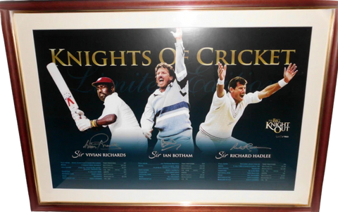 3 Knights of Cricket Personally Signed Lithograph - Sirs Viv Richards, Ian Botham, and Richard Hadlee