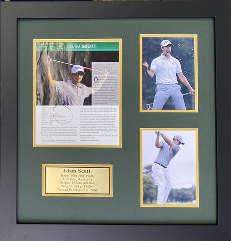 Adam Scott personally Signed Tribute, Framed