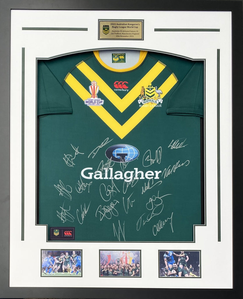Australian Kangaroos 2022 Rugby League World Cup Team Signed Jersey, Framed