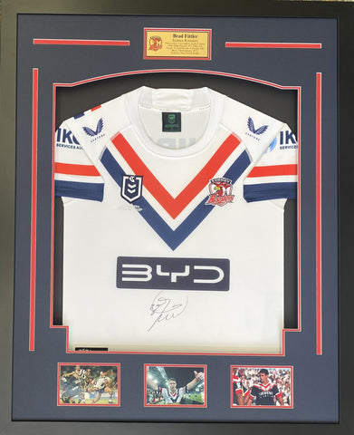 Brad Fittler Personally Signed Sydney Roosters Jersey, Framed