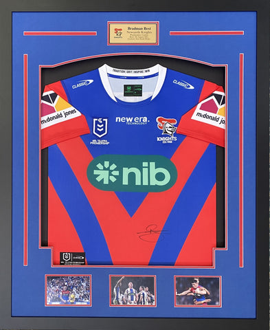 Bradman Best Personally Signed Newcastle Knights Jersey, Framed