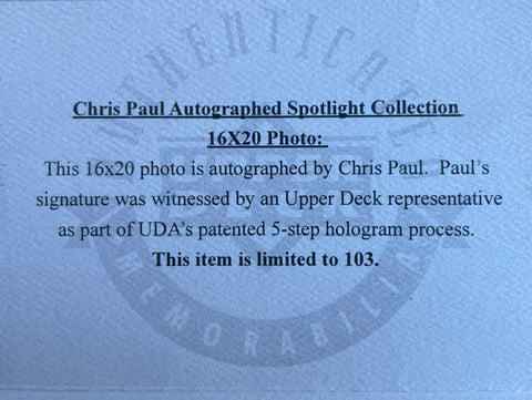 Chris Paul Personally Signed Photograph, UDA certified, Ltd edition of 103, Framed
