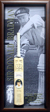 Donald Bradman Cricket Bat with Signature, Framed