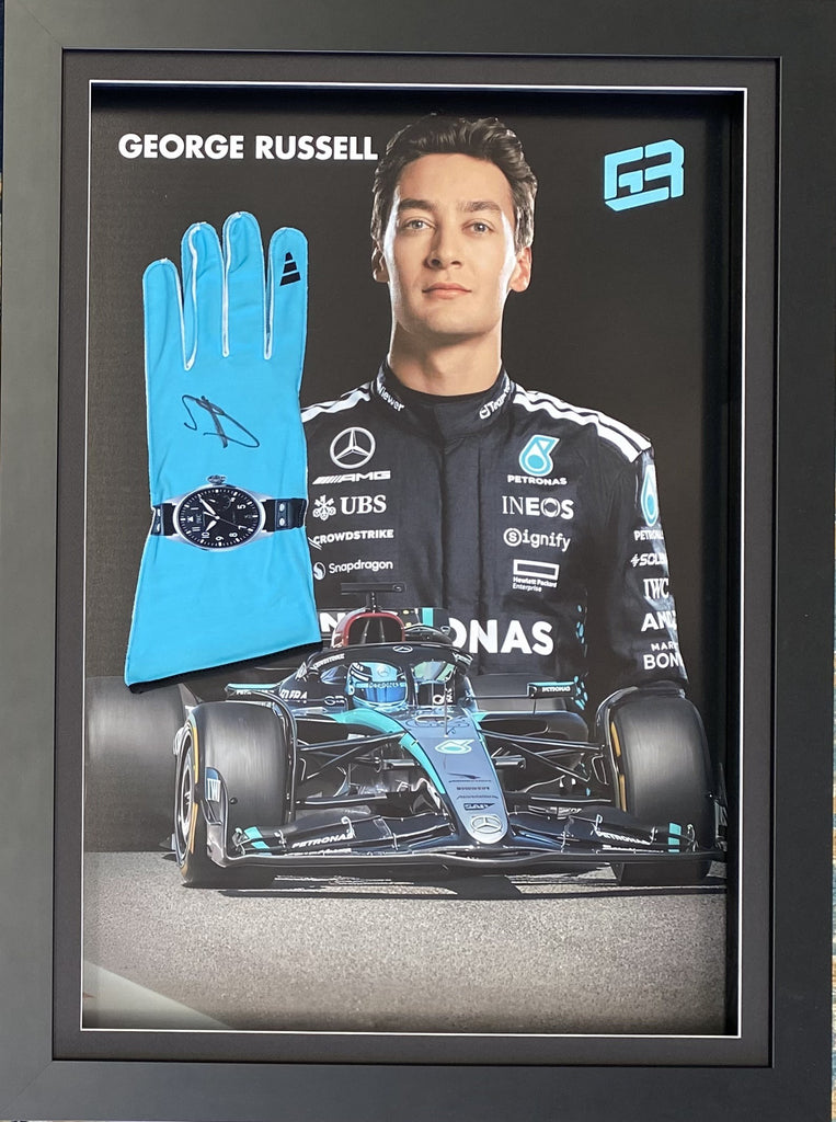 George Russell Personally Signed Mercedes F1 Team Race Glove, Framed