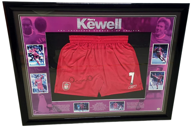 Harry Kewell, Liverpool FC, Personally Signed Liverpool Shorts, Framed