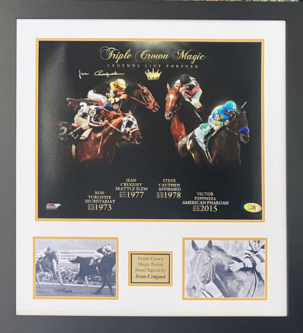 Jean Cruguet Personally Signed "Triple Crown Magic" Framed Tribute. Featuring Secretariat, Affirmed, American Pharoah and Seattle Slew.