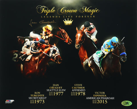 Jean Cruguet Signed “Triple Crown Magic” 16x20 Photo – Featuring Secretariat, Seattle Slew, Affirmed & American Pharoah