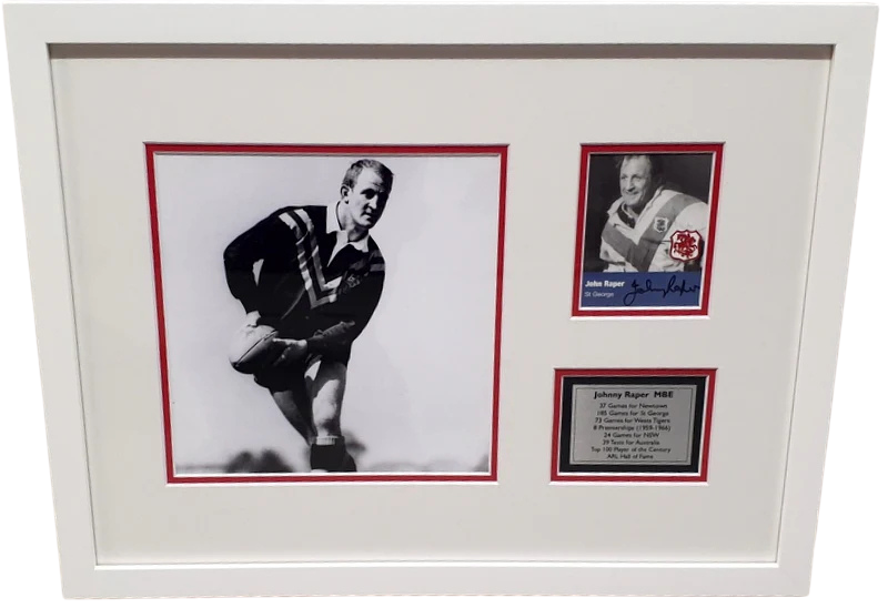 Johnny Raper, St George Immortal, Personally Signed Career Tribute, Framed