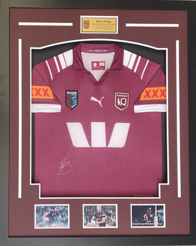 Kalyn Ponga Personally Signed Queensland State of Origin Jersey, Framed