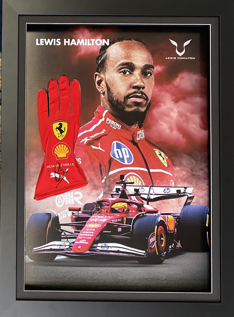 Lewis Hamilton Personally Signed Replica Ferrari Race Glove, Framed.