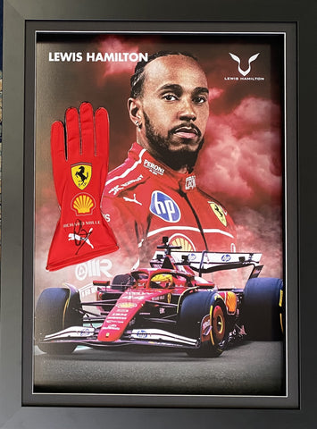 Lewis Hamilton Personally Signed Replica Ferrari Race Glove, Framed.