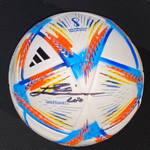 Lionel Messi Signed FIFA World Cup 2022 Argentina Soccer Ball / Football with Display Case and Plaque