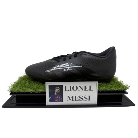 Lionel Messi Personally Signed Black Adidas Boot with Display Case and Plaque