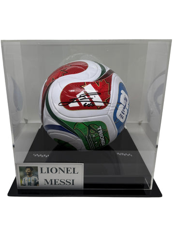 Lionel Messi Signed 2026 FIFA World Cup Soccer Ball / Football with Display Case and Plaque