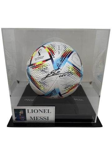 Lionel Messi Signed FIFA World Cup 2022 Argentina Soccer Ball / Football with Display Case and Plaque