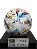 Lionel Messi Signed FIFA World Cup 2022 Argentina Soccer Ball / Football with Display Case and Plaque