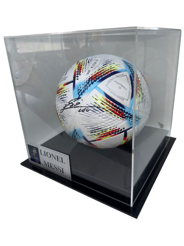 Lionel Messi Signed FIFA World Cup 2022 Argentina Soccer Ball / Football with Display Case and Plaque