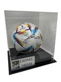 Lionel Messi Signed FIFA World Cup 2022 Argentina Soccer Ball / Football with Display Case and Plaque