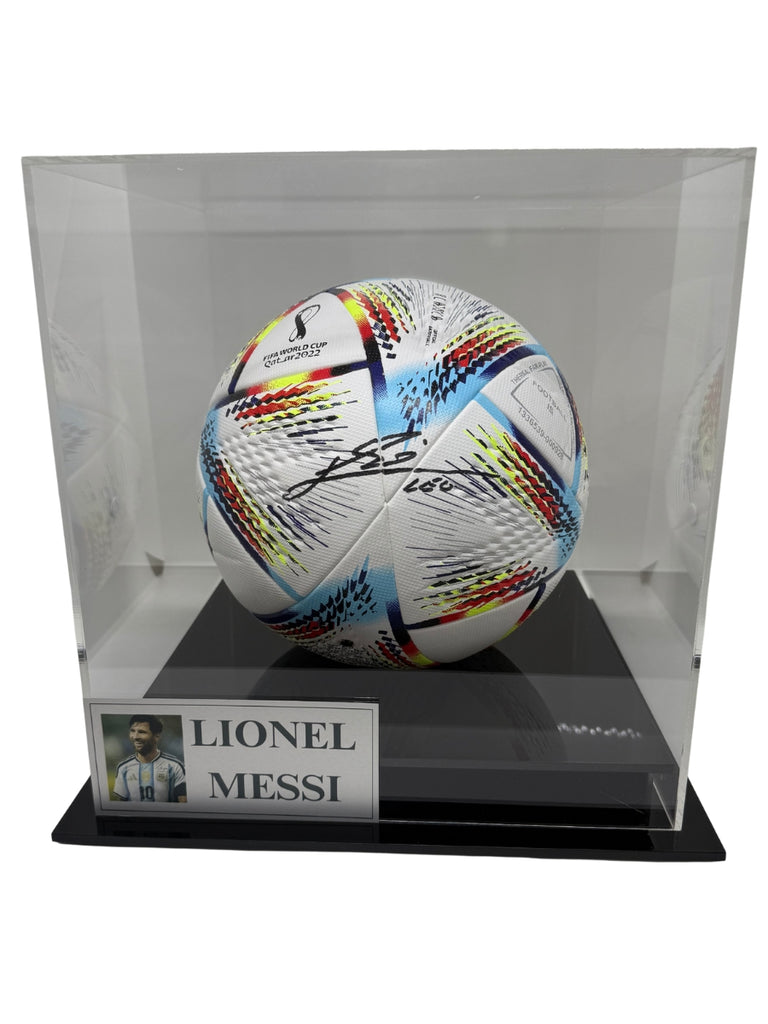 Lionel Messi Signed FIFA World Cup 2022 Argentina Soccer Ball / Football with Display Case and Plaque
