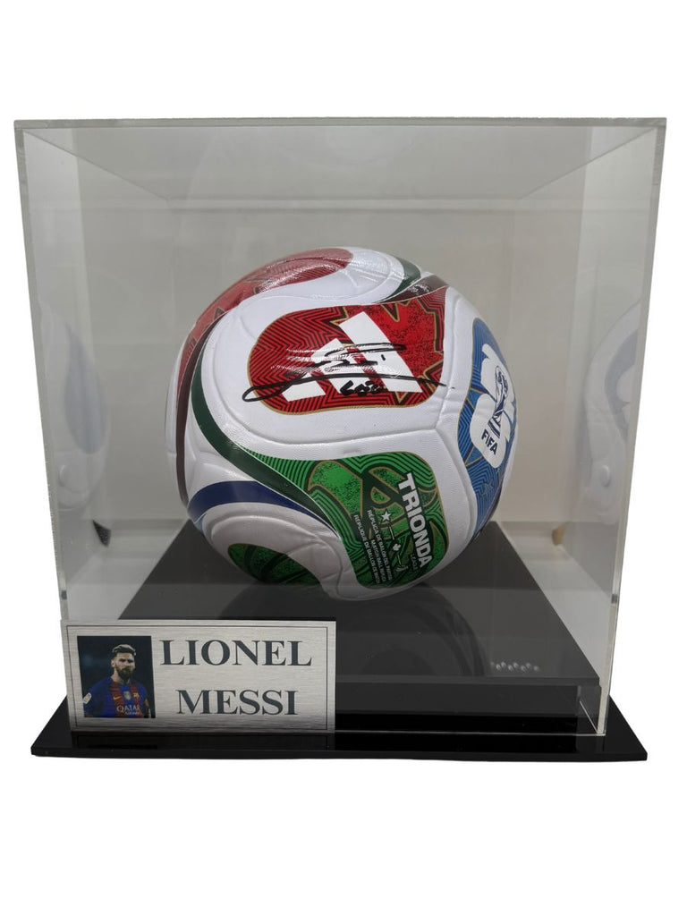 Lionel Messi Signed 2026 FIFA World Cup Soccer Ball / Football with Display Case and Plaque