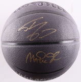 Magic Johnson and Shaquille O'Neal Dual Signed Black Basketball with Display Case and Plaque