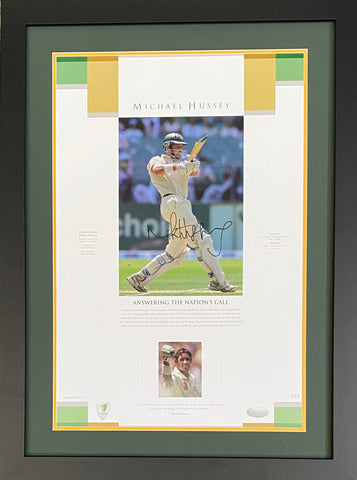 Michael Hussey "Answering the Nation’s Call" Personally Signed Limited Edition Lithograph – Framed