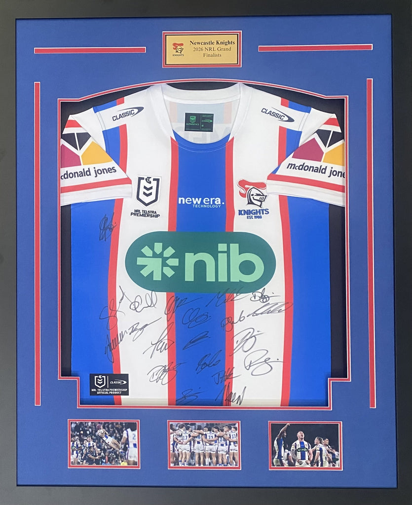 Newcastle Knights 2026 NRL Grand Final Runners-Up Team Signed Jersey, Framed - From Wooden Spoons to Grand Finalists!