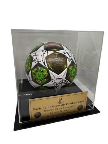 Paris Saint-Germain (PSG) 2025 Champions League Winners Team Signed Ball with Display Case