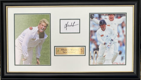 Shane Warne Personally Signed 'Ball of the Century' Collage, Framed