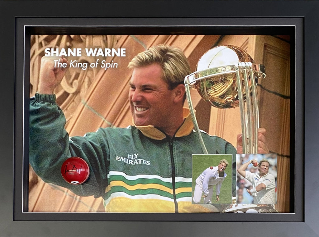 Shane Warne Signed and Framed Cricket Ball