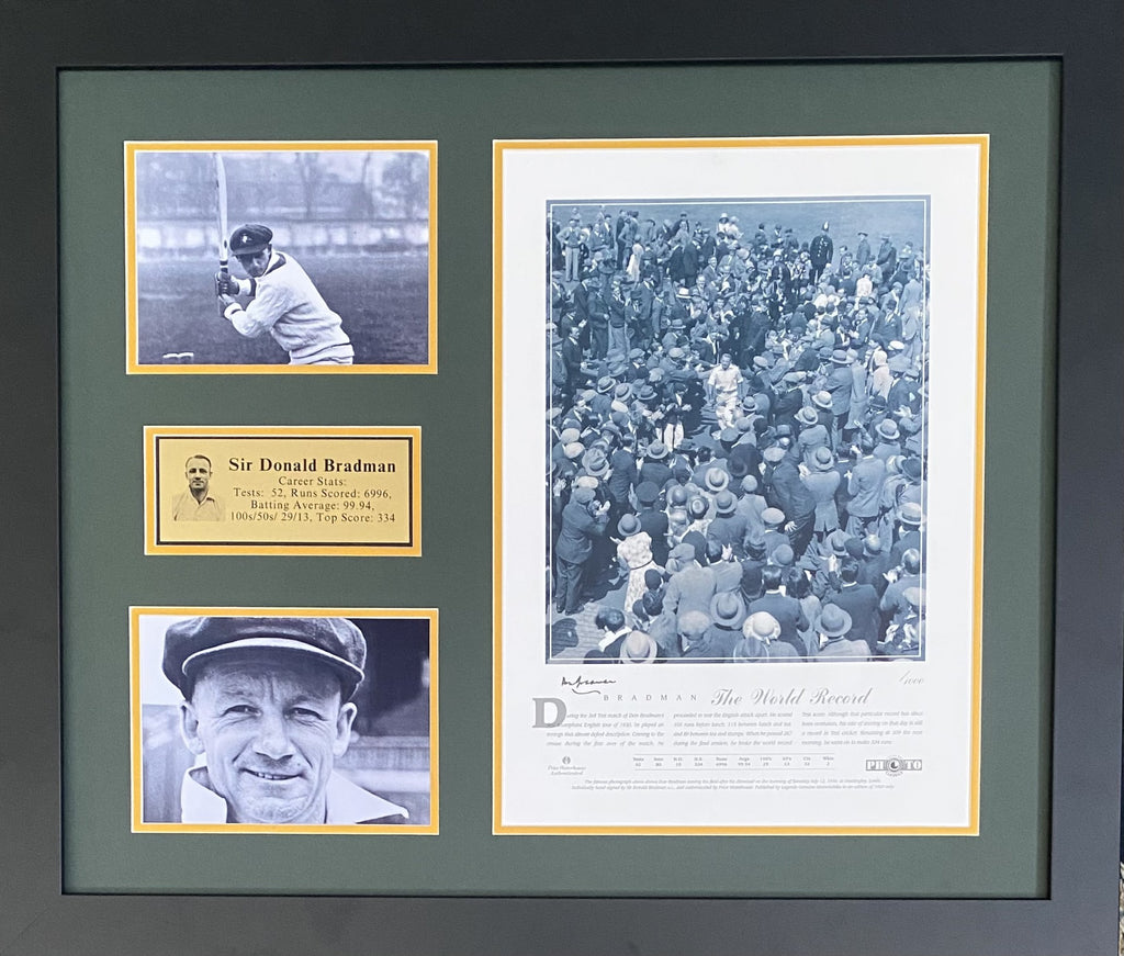 Sir Donald Bradman “The World Record” Personally Signed Tribute – Framed Display