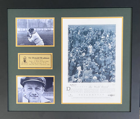 Sir Donald Bradman “The World Record” Personally Signed Tribute – Framed Display