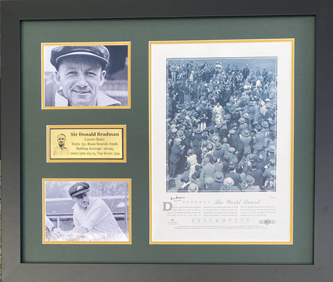 Sir Donald Bradman “The World Record” Personally Signed Tribute – Framed Display