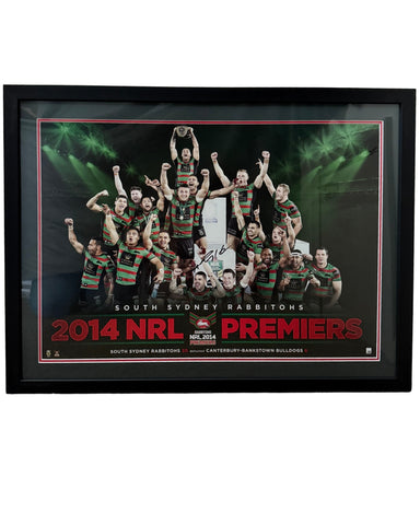 Adam Reynolds Personally Signed 2014 South Sydney Rabbitohs Premiership Celebration Print – Framed