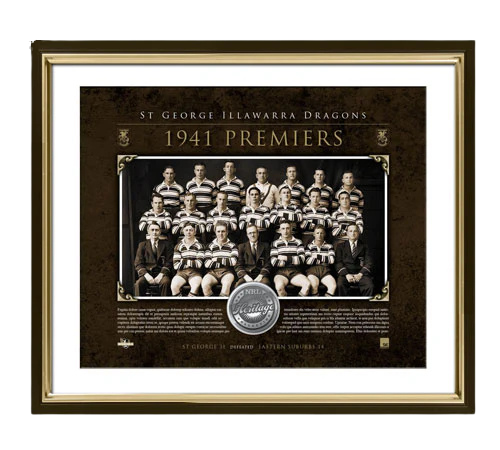 St George Illawarra Dragons 1941 Premiership Medallion Print, Limited Edition, Framed.