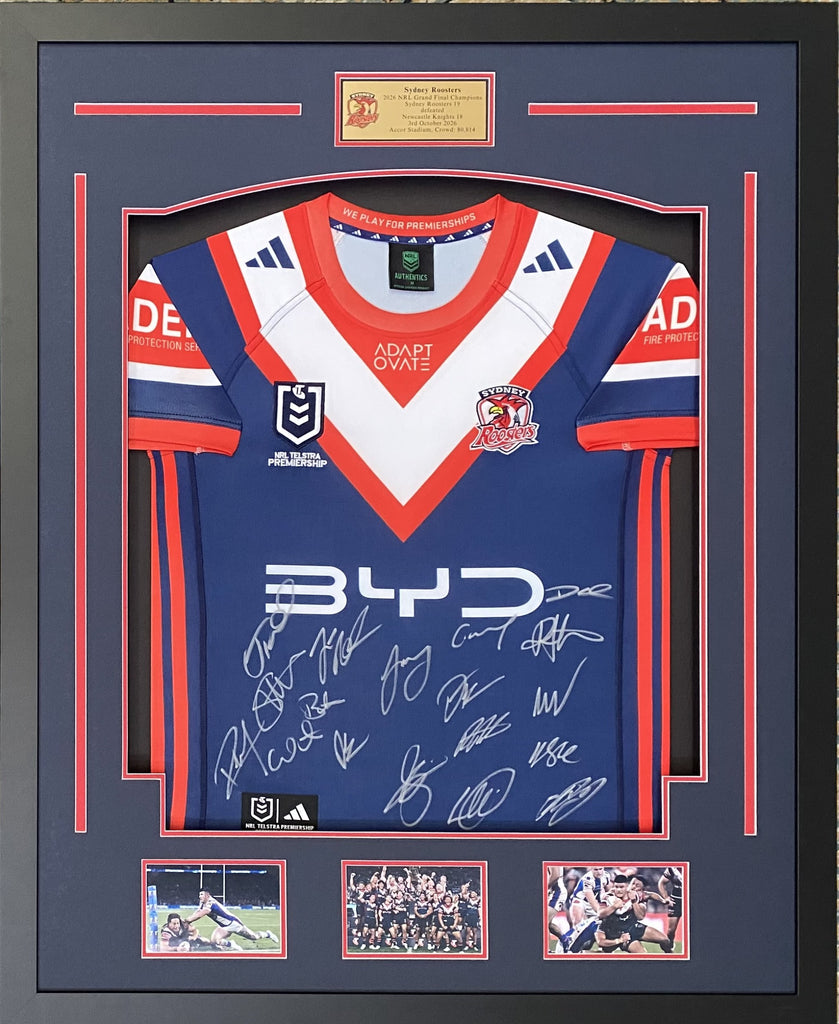 Sydney Roosters 2026 NRL Premiership Winners Team Signed Jersey, Framed.