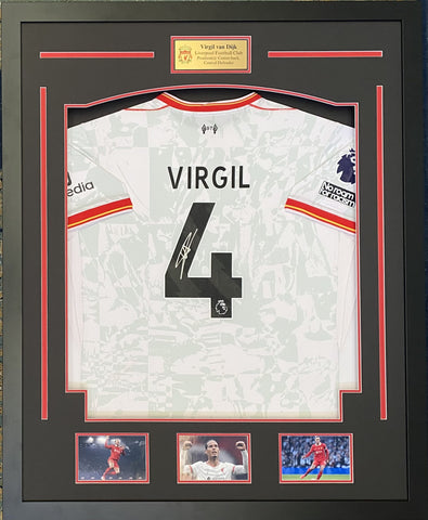Virgil van Dijk Personally Signed Liverpool FC Jersey Featuring the Striking 2024/25 Light Green and White Away Jersey, Framed