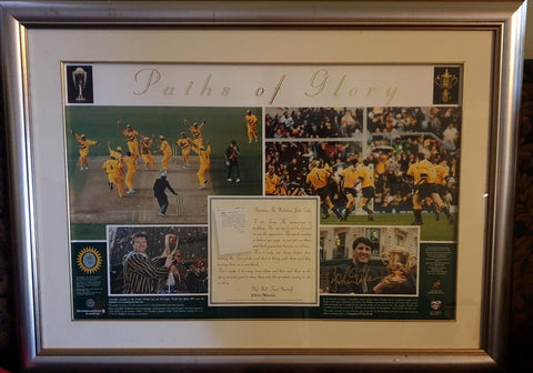 Paths of Glory Personally Signed by Steve Waugh and John Eales - 1999 World Cup Rugby and Cricket Victory Tribute, Framed