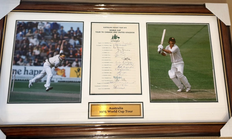 Hand Signed Australia 1975 World Cup Team Sheet - Marsh, Lillee, Chappell