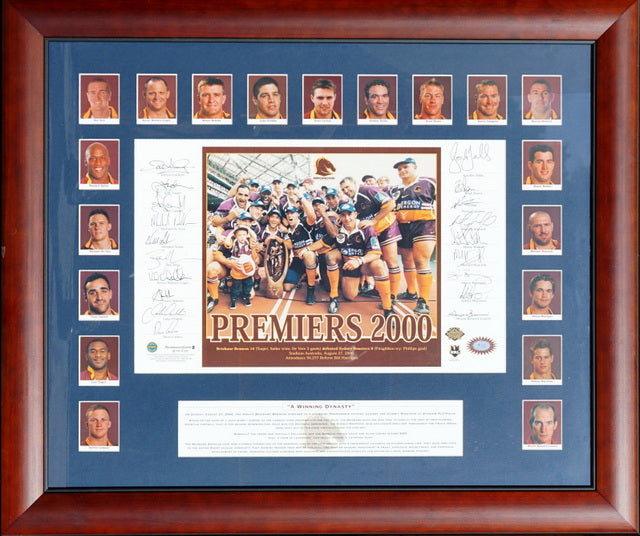 Brisbane Broncos 2000 Premiers Team Signed Tribute, Framed - Lockyer, Walters, Tallis