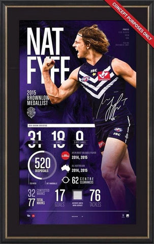 Nat Fyfe, Fremantle Dockers, 2015 Brownlow Medallist "Tribute", Personally Signed, Incl. Match Worn Jersey Segment, Framed