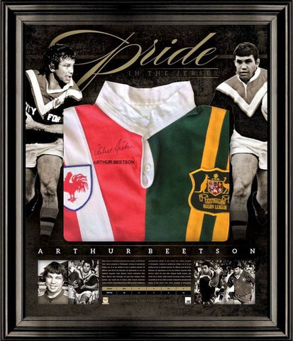 Arthur Beetson "Pride in the Jersey" NRL Licensed Personally Signed Roosters/Australia Jersey, Framed