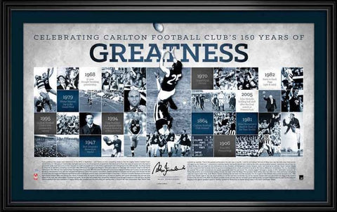 Carlton FC "Moments of Greatness" Celebrating 150 Years of The Blues, Personally Signed by Alex Jesaulenko, Framed