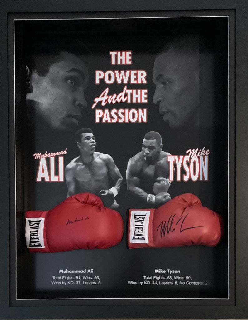 The Power and The Passion' Dual Gloves Personally Signed by Muhammad Ali and Mike Tyson, Framed