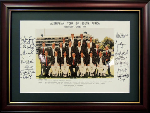 Australia v South Africa 1997 Personally Signed Official Team Photo, Framed - Shane Warne