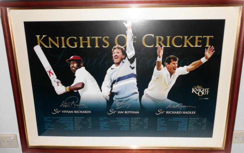 3 Knights of Cricket Personally Signed Lithograph - Sirs Viv Richards, Ian Botham, and Richard Hadlee