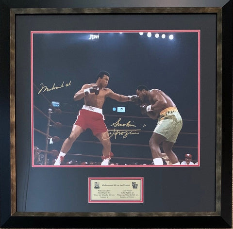 Muhammad Ali and Joe Frazier Dual Signed "Three Great Fights", Framed