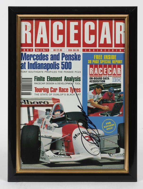 Roger Penske Personally Signed Racecar Magazine, Framed